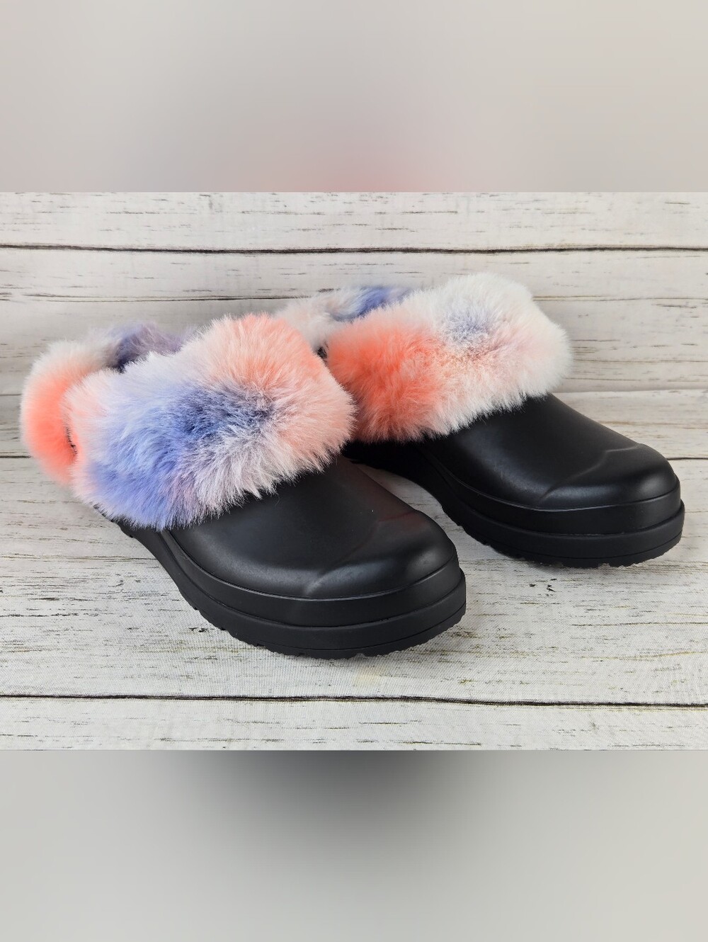 Hunter Faux Fur Tie Dye Rubber Slip-On Clogs Women's Size 7